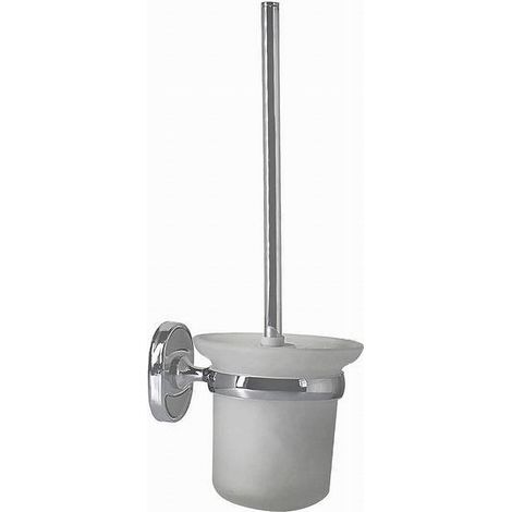 Cleafe - Porta Scopino Wc Completo Vetro Satinato Fissaggio A Parete Bagno Ovale 52017 - (1/3)