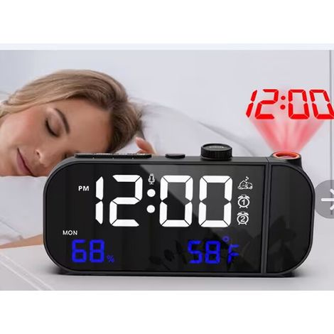 Radio FM con orologio a proiezione LED e doppia sveglia per temperatura e umidità. (1/2)