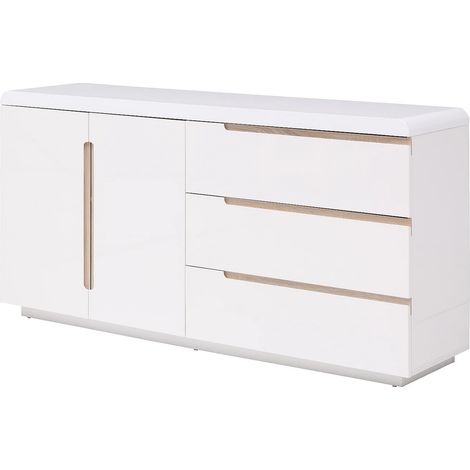 Credenza con 2 ante e 3 cassetti Bianco e naturale  - NURINI (1/5)
