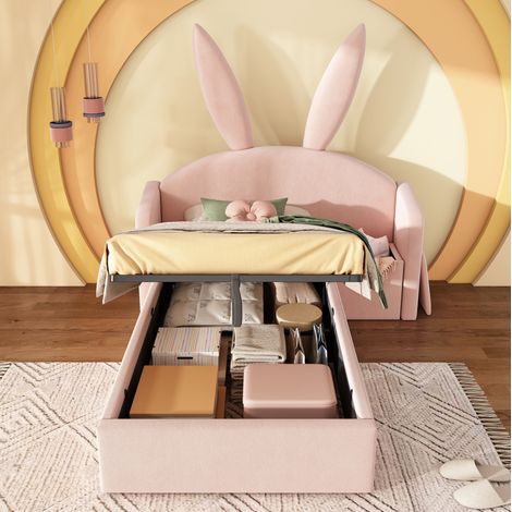 letto contenitore 90x200 con comodino velluto rosa OKMYHOME (1/5)
