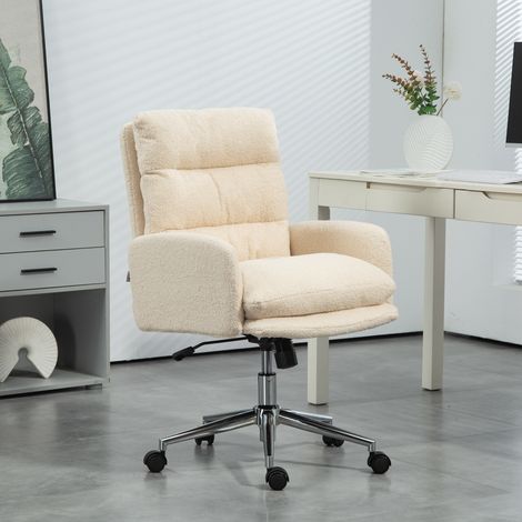 Irovami Fauteuil de bureau pivotant blanc crème Tissu bouclette, inclinable, hauteur réglable, roulettes, 135 kg (1/5)