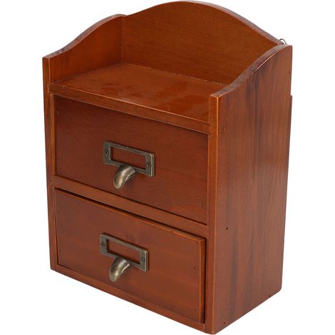 Boîte de Rangement Vintage en Bois avec 3 Tiroirs, Organisateur de Bureau pour Salon ou Chambre (1/5)