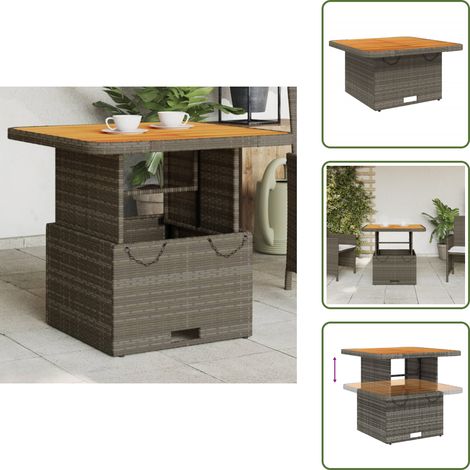Tavolo in legno acacia - vidaXL Tavolo Giardino Grigio 80x80x71 cm in Polyrattan e Legno Acacia - Tavolo regolabile