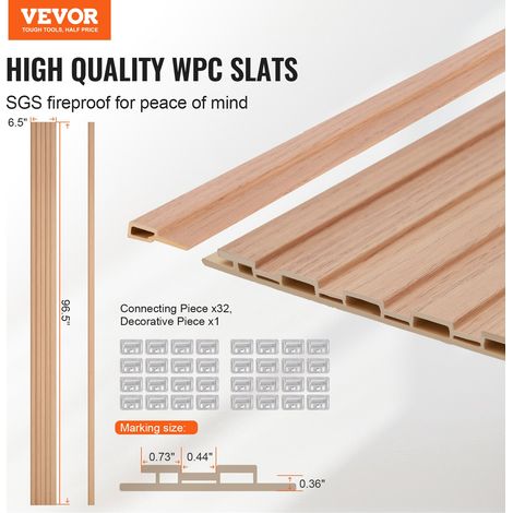 Panneau Mural Lattes, 2450x166 mm, Panneaux Acoustiques WPC pour Mur Plafond, Lot de 8, Effet Faux Bois, Réduction du Bruit, pour D… (1/5)