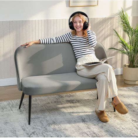 Divano 2 posti 127x63x84,5 cm grigio – schienale curvo, tessuto effetto velluto MEUBLIV (1/5)