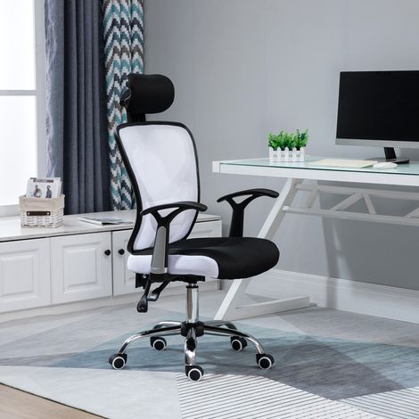 Fauteuil de bureau. chaise de bureau en maille avec hauteur réglable. dossier inclinable. 62x67x118cm. noir et blanc