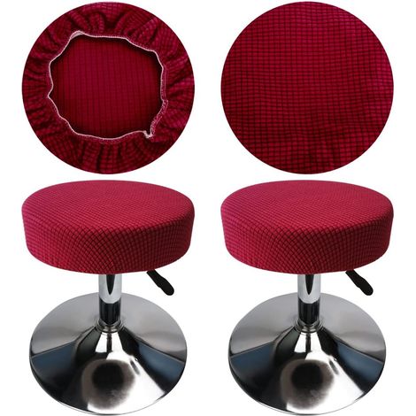 CCYKXARound Stool Cover 30-38cm, Round Bar Stool Cover, Luxurious Wrinkle-Resistant Fabric, Washable with Water and Dust, Soft and Durable (2, Burgundy) (1/5)