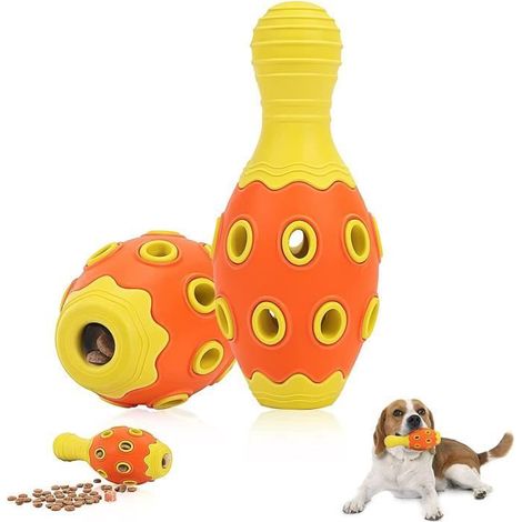Jouet pour chien, Jouet à Mâcher pour Chiens Bowling Saveur de Bacon - Distributeur Croquettes Interactif Résistant aux Morsures (1/4)