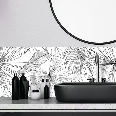 Crédence de salle de bain en Aluminium floral noir 140x30 cm (en 2 bandeaux) - Lamnar