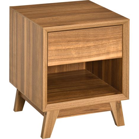 Modern Bedside Table Nightstand, Living Room End Table, Side Table with Drawer Shelf, Walnut Brown (1/5)