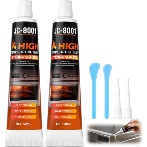 Colle Haute Température Noir, Mastic Silicone Ignifuge Résistant Chaleur, Adhésif Réfractaire Étanche Pour Four Vitré, Cheminée, Poêle À Bois, Carrelage, Brique, Tuyau, Moteur, Équipements (1/5)