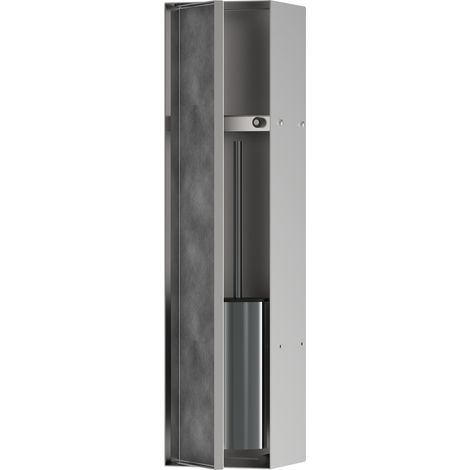 XtraStoris Rock - Brosse WC encastré, Brosse toilette encastré avec étagère de rangement et porte carrelée, Niche murale, Accessoires salle de bain, Acier inoxydable brossé, 56060800 (1/5)