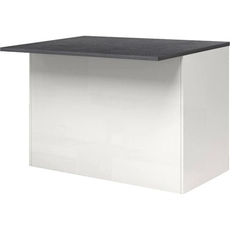 Dmora - Kücheninsel Emmanuel, 2-türiger Küchenschrank, zusätzlicher Ablagetisch, 100 % Made in Italy, 125 x 90 x 90 cm, glänzendes Weiß und Schiefer (1/5)