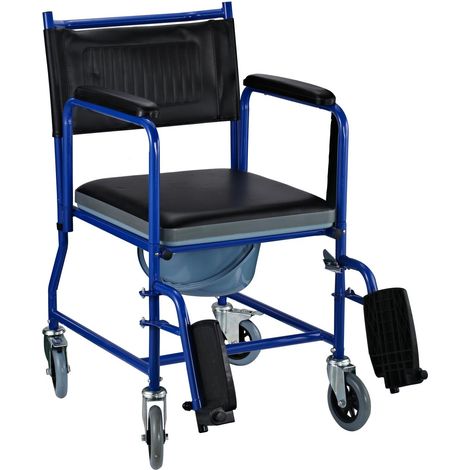 Sedia a Rotelle Bagno con Vaso Rimovibile in Ferro Nero e blu 83x53x85 cm (1/5)