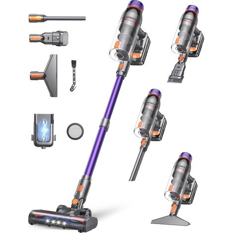 550W /45KPa Aspirateur Balai Sans Fil, 60 Min d’Autonomie avec Mode Auto, Aspirateur Sans Fil Puissant Autoportant avec Support Mural pour Tapis, Sols Durs (1/5)