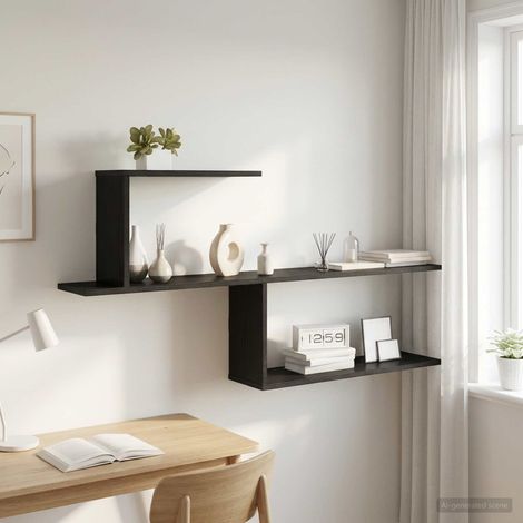 vidaXL Wall Shelf Black Oak 122 x 18 x 60 cm Engineered Wood (1/5)
