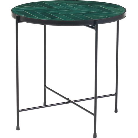Tavolino rotondo in ceramica verde scuro e metallo nero D50 cm KOTTA
