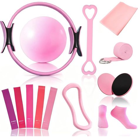 Home Pilates Kit 15 Pcs Pilates Kit Pilates Accessories Circle Pilates, Yoga Ball, Resistance Bands, Pilates Ring, Yoga Band, Auxiliary Belt for Strength, Flexibility, Stability (1/5)