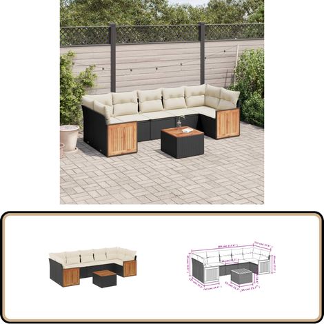 8-tlg. Garten-Sofagarnitur mit Kissen Schwarz Poly Rattan - Gartenmöbel - Esszimmergarnituren - Outdoor Möbel - Lounge Set - Rattan Gartenmöbel