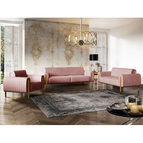Sofaset Designersofas VALERIE 3-2-1 in Stoff Elisa Velvet Altrosa (1/5)
