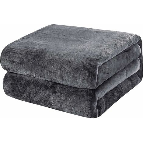 Grand Couvre-lit/plaid en flanelle - Microfibre douce, moelleuse et chaude Housse de Couette Tapis design (taille simple 100 x 200 cm, gris foncé) (1/5)