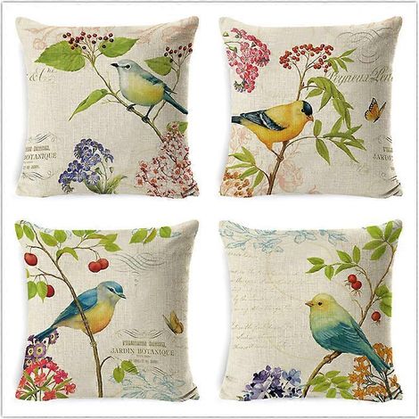 Waterdichte kussenhoes, set van 4 buitenkussenslopen voor terras, tuin, woonkamer en slaapkamer, 45x45cm (textiel met vogelmotief) (1/5)