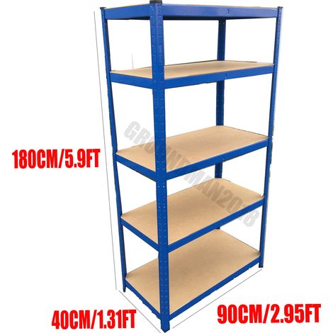 Metal Racking, Steel & MDF Boltless Shelves, 180cm x 90cm x 40cm, Blue 5 Tier (175KG Per Shelf), 875KG Capacity Garage Shed Storage Shelving Units, 5 Year Warranty (1/5)