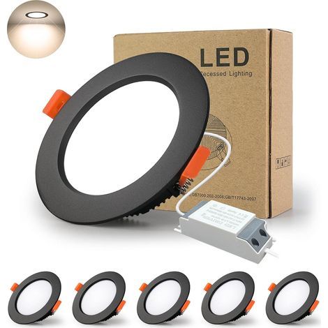 5-Pack Recessed LED Spotlights, Black, 7W 700LM, IP44, Natural White 4000K, For Bathroom, Kitchen (1/5)