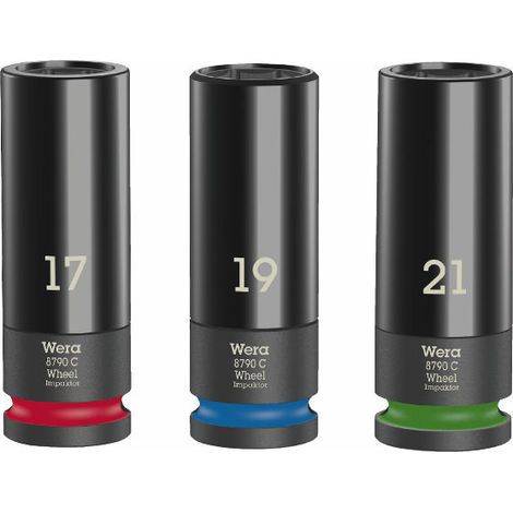 Wera Juego de llaves de vaso de impacto Wheel Impaktor C Set 1, 3 piezas, 1/2" largo, hexagonal - 5004595001 (1/5)