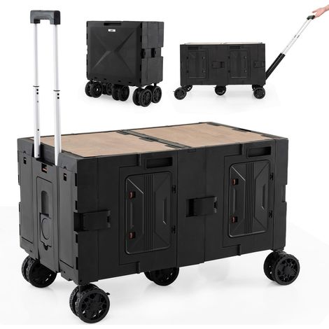 COSTWAY Carrello da Spiaggia Pieghevole 150 L, Carrello con Ruote Portatutto con Armadio a 2 Livelli e Manico Telescopico in Metallo, Carretto Giardino Portatile per Campeggio, Portata 120 kg (Nero) (1/5)