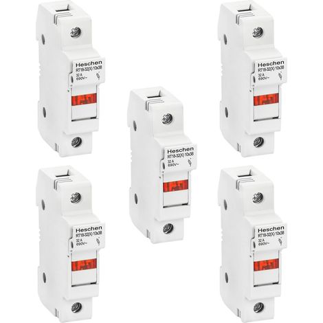 Cylindrical Fuse Holder Base RT18-32(X) 32A AC690V 1P DIN Mounting Rail for RT18 RO15 10x38mm Fuse 5PCS (1/5)