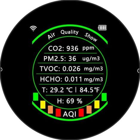 Détecteur de Dioxyde de Carbone WiFi PM2.5, Testeur, Affichage Couleur Portable, Parfait pour Un Usage Domestique (Version Wi-FI) (1/5)