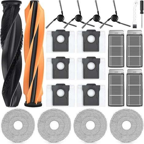 22 Stück Zubehör für Dreame X50 Ultra/L40s Pro Ultra/L50 Pro Ultra/Mova V50 Ultra/X50 Master/Matrix10 Ultra Saugroboter, 2Hauptbürste 4Wischtücher 4Filter 6Staubbeutel 4Seitenbürsten 1Reinigungsbürste