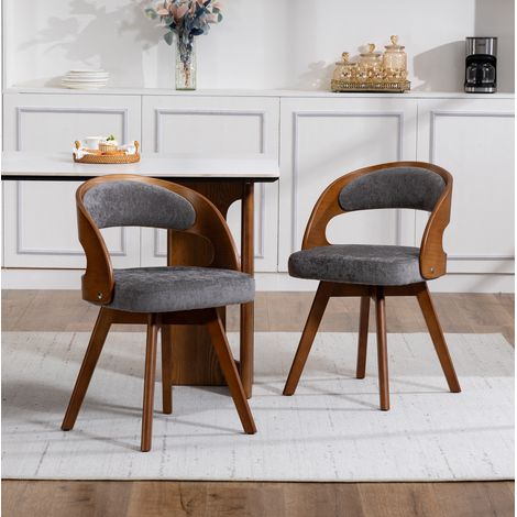 Chaise de salle à manger pivotante en lin gris avec dossier ergonomique – 44 x 41 x 75 cm (1/5)