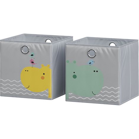 Caja plegable , Gris (oso e hipopótamo), 30 x 30 cm (motivo oso e hipopótamo), Vicco