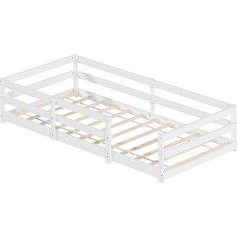 CAIziLit Montessori 90x200 en bois de pin blanc avec barrière de protection (1/5)