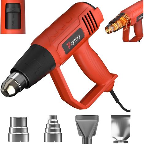 Pistolet à air chaud 2000W, fonction de protection contre les surcharges, chauffage rapide en 1,5 seconde, 4 buses-un pistolet chaud pour le pelage du revêtement, le rétrécissement des matériaux en PV (1/5)