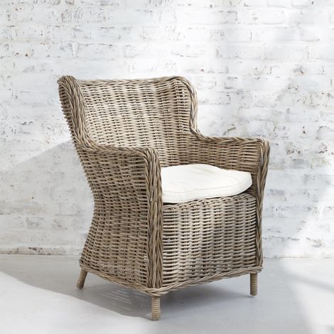 Berah Getah – Fauteuil de jardin en rotin naturel – Coussin moelleux – Hauteur d'assise 45 cm – Tressé à la main pour style bohème (1/5)