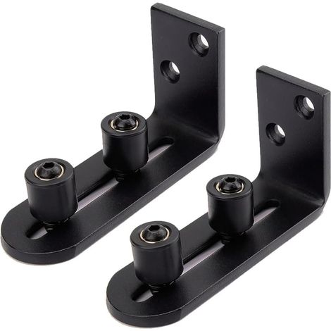 Lntyq Guide Portail Coulissant Réglable Montage Mural Roues Doubles Fond Guide pour Accessoire de Quincaillerie de Porte de Grange Noir, 2PCS