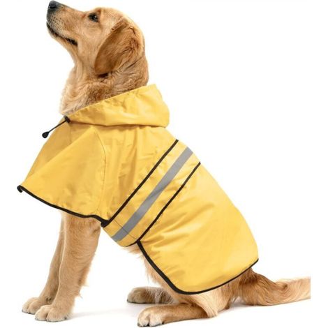 Reflective yellow dog raincoat, size XXL, back length 72.4 cm, waterproof, adjustable, lightweight dog jumpsuit. (1/5)