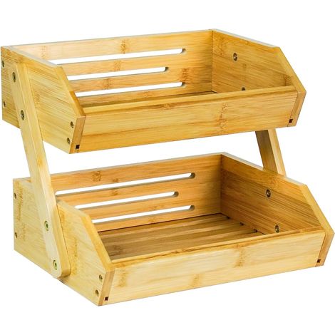2-stöckiger Obstkorb aus Bambus – Natürliches Aufbewahrungsregal – Optimale Belüftung für Gemüse – Ideal für Küche und Esszimmer – Kompaktes und elegantes Design (1/5)
