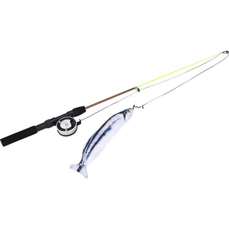 Poisson blanc télescopique en plastique pour chat, canne à pêche amusante avec plume et herbe à chat, jouet d'entraînement interactif (1/5)