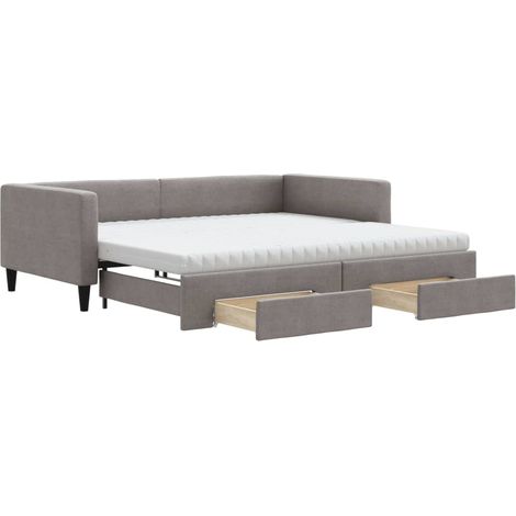 Maison Exclusive - Lit de jour avec gigogne et tiroirs taupe 100x200 cm tissu