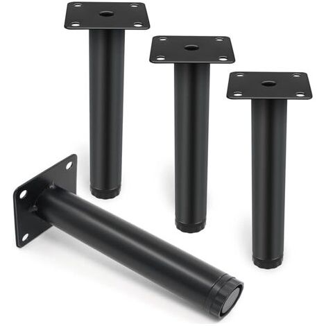 Pair 4 Pcs Pieds de Meubles Noir,10cm/15cm Pieds de Support en Fixation en Métal.Pieds de Meuble en Métal,Ronds Métal Acier Canapé Jambe Table Pieds (1/5)