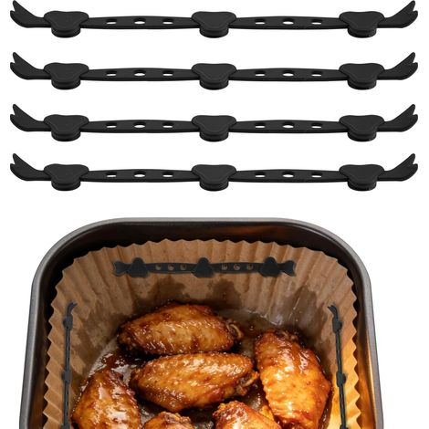 Silikon-Heißluftfritteusenmagnete – 16,5 cm, Anti-Flying-Aufsatz für Backpapier, einfach zu verwenden, Zubehör kompatibel mit Heißluftfritteusen mit einem und zwei Körben (Schwarz)