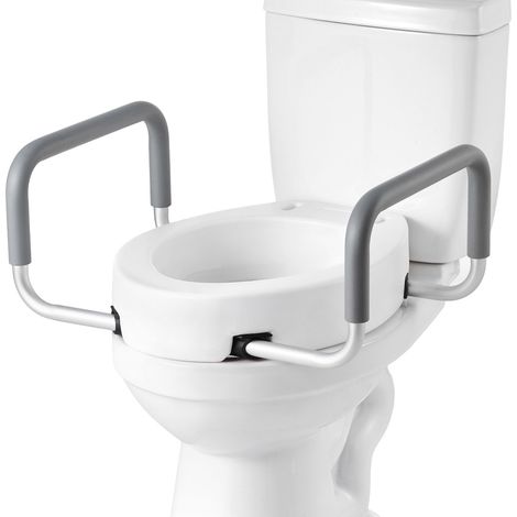 Toilettensitzerhöhung mit gepolsterten Armlehnen, 8,89 cm Erhöhung, bis 136,1 kg belastbar, für längliche WC-Becken und Senioren (1/5)