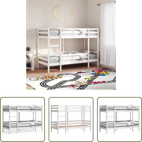 vidaXL Etagenbett Weiß -  Etagenbett Weiß 90x190 cm Massivholz Kiefer