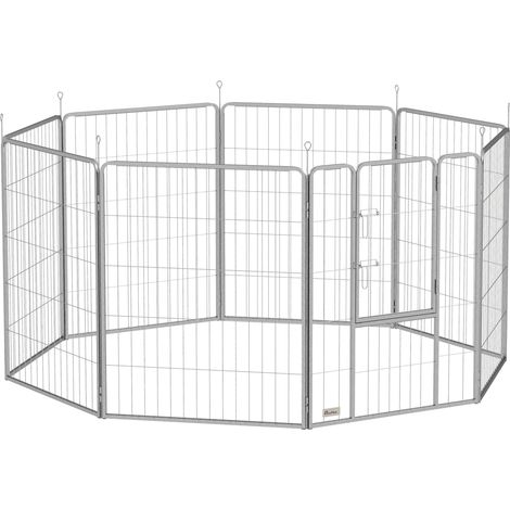 Parque para perros de acero de 8 paneles, 100 cm de alto, con puerta y piquetas MODENUIT (1/5)