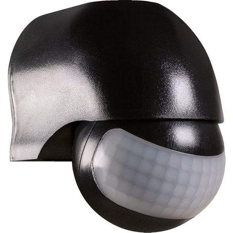 Détecteur de mouvement infrarouge noir, IP44, portée 12m, angle detect. 180°, garantie 5 ans - Tibelec (1/5)