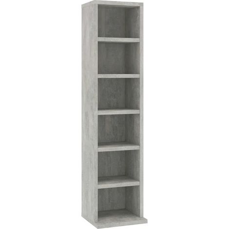 Mobile porta CD 21 x 20 x 88 cm con 6 pratici scomparti stile moderno da ufficio legno composito grigio cemento 020047646